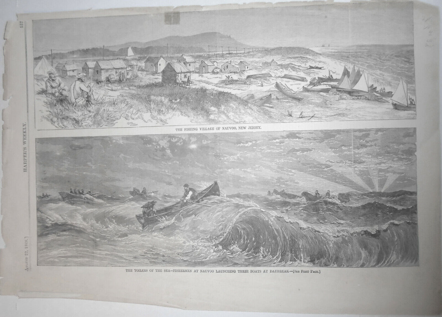 Fishing Village of Nauvoo New Jersey & Toilers of the Sea - Harper's Weekly 1868