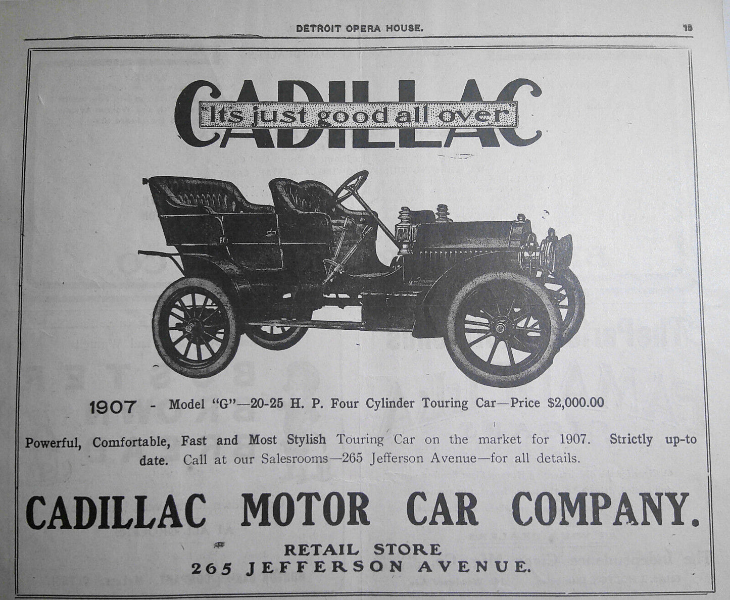 1907 "The College Widow" program - Detroit Opera House - with early Cadillac ad