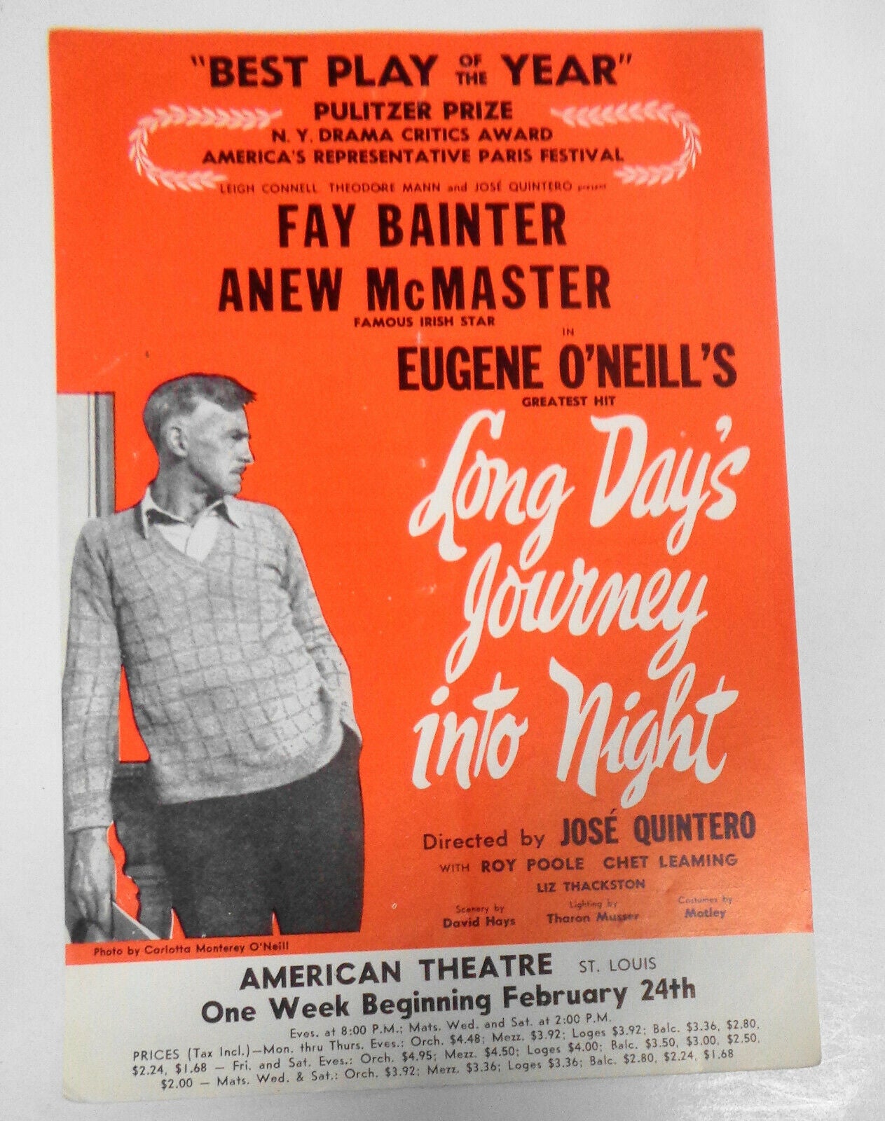 O'Neill, Long Day's Journey Into Night Flyer - American Theatre, St. Louis 1958