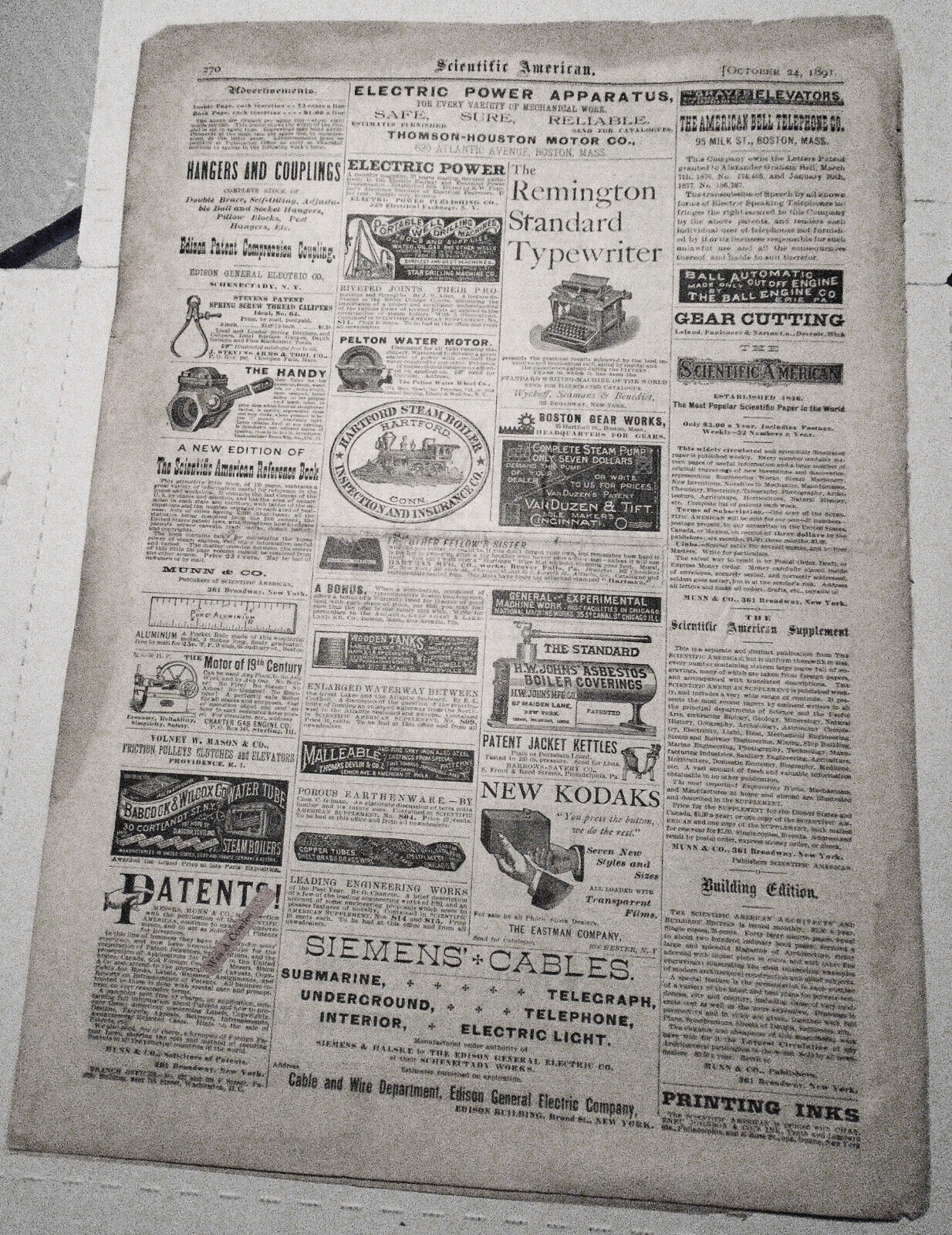 Scientific American October 24, 1891 Original Issue. Grain transportation, etc