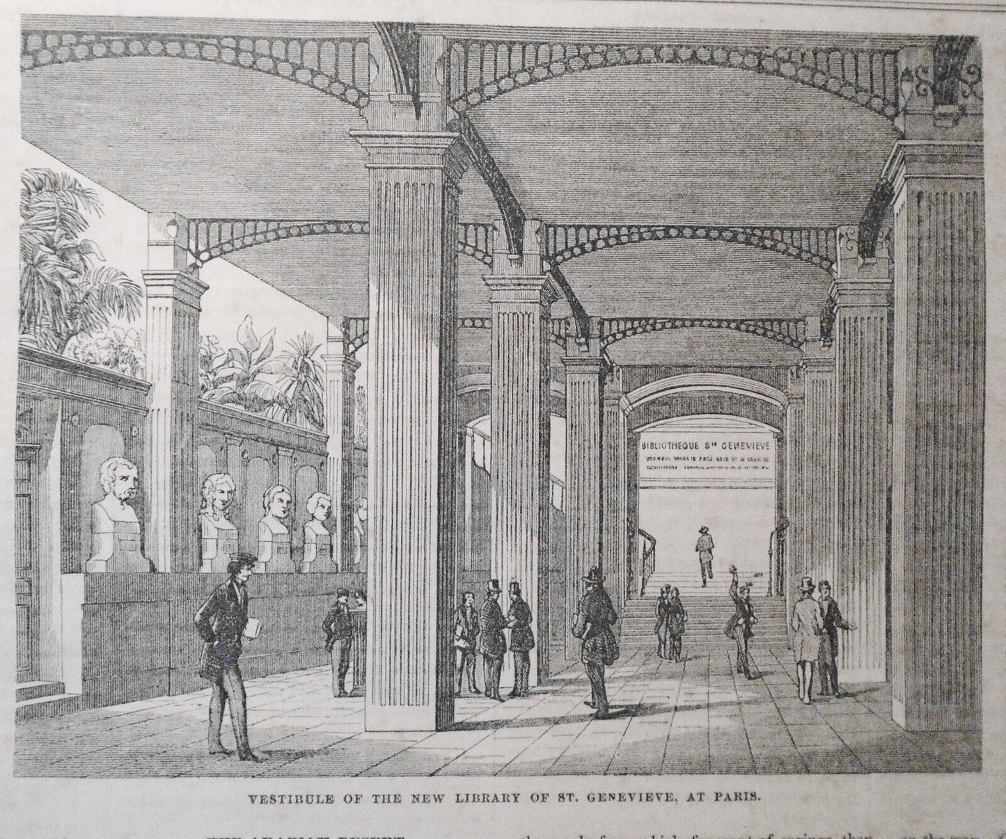 New Library Of St. Genevieve, At Paris - 2 prints & story - Gleason's 1850s