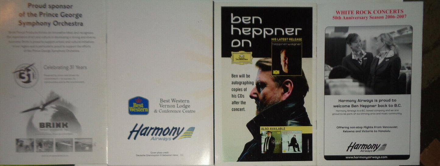 Ben Heppner, Tenor - Four Souvenir Programs 2007. Craig Rutenberg, Pianist