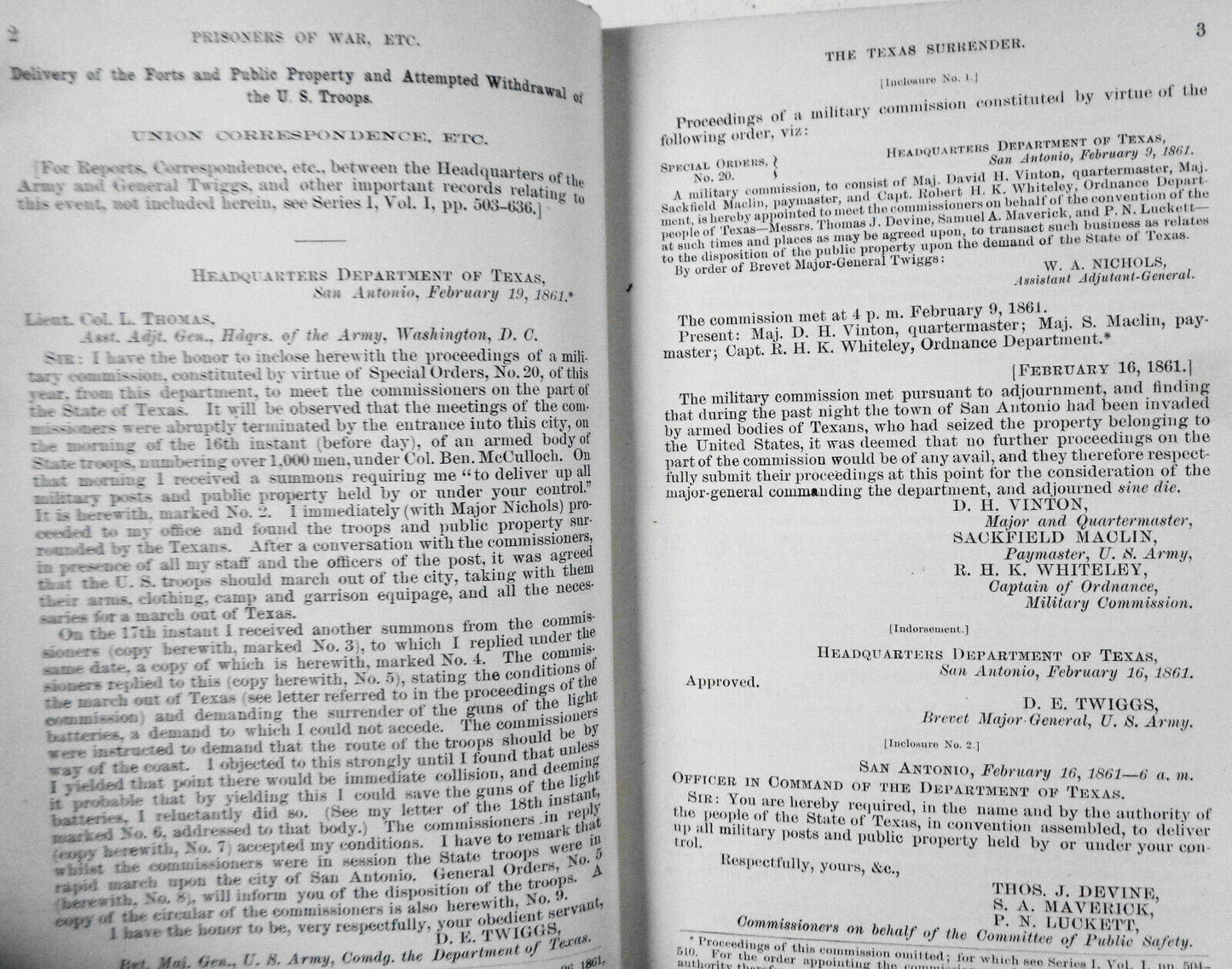 1894 The War of Rebellion - Ser 2 Vol 1 - Texas Surrender, Prisoners, Slaves etc