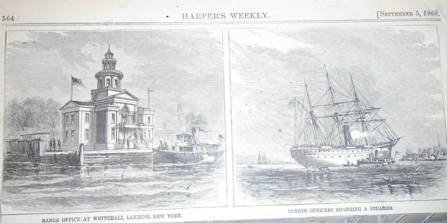 Collecting The Customs - Operations Of Customs Inspectors. 1868 Harper's Weekly