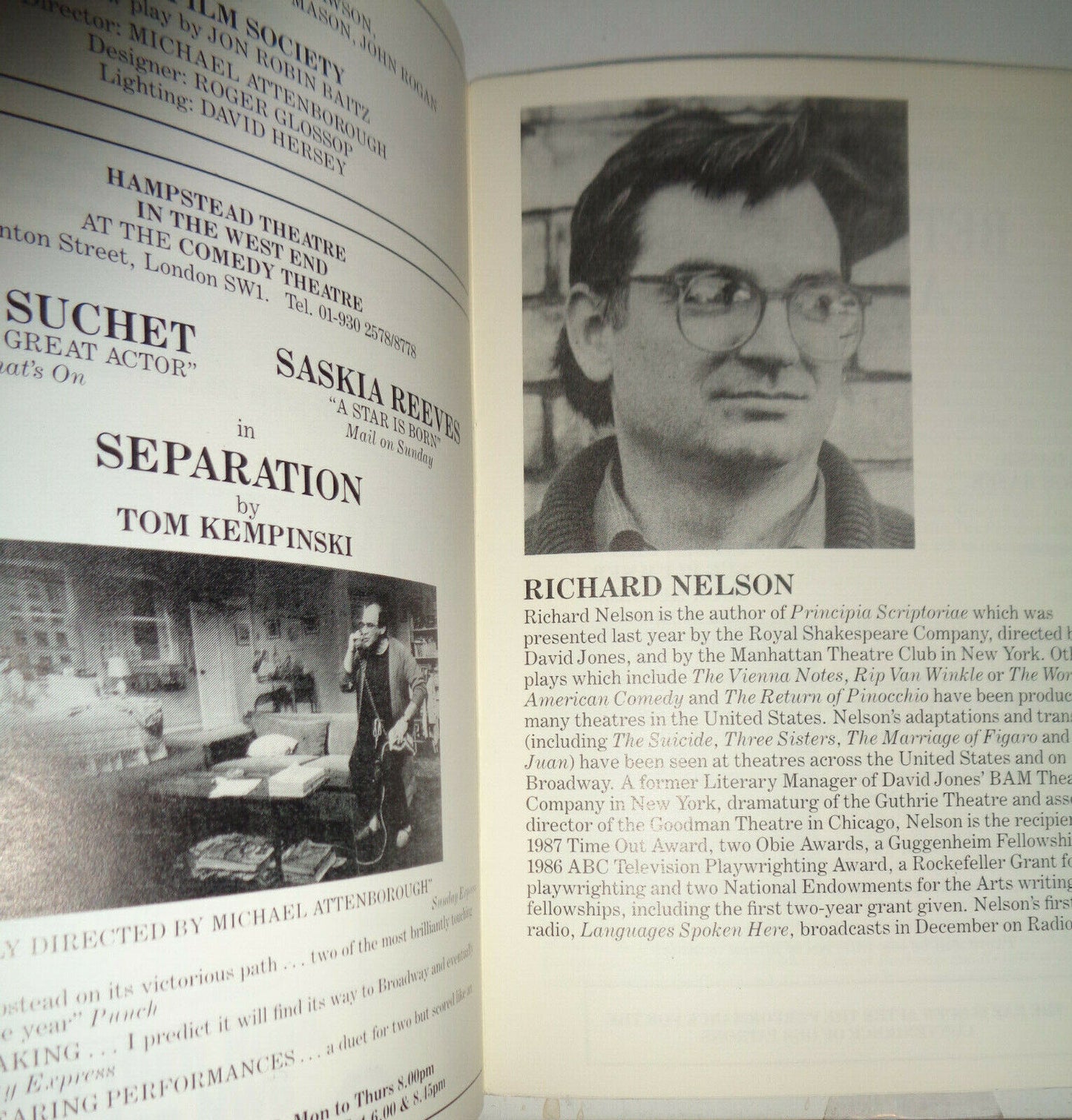 BETWEEN EAST AND WEST - PROGRAM - 1987 LONDON: HAMPSTEAD THEATRE