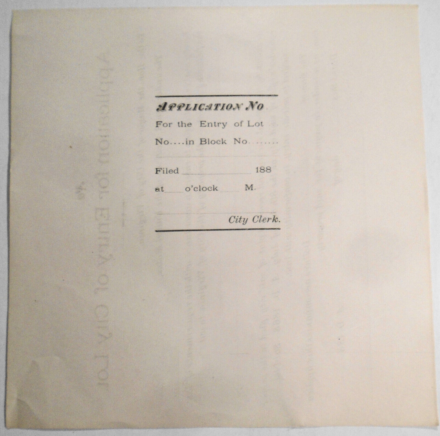 1880s Application for Entry of City Lot, City of Virginia