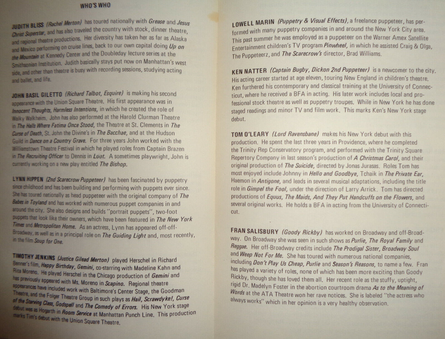 THE SCARECROW - PROGRAM - LIMITED ENGAGEMENT: NOV 5 - DEC 6, 1981