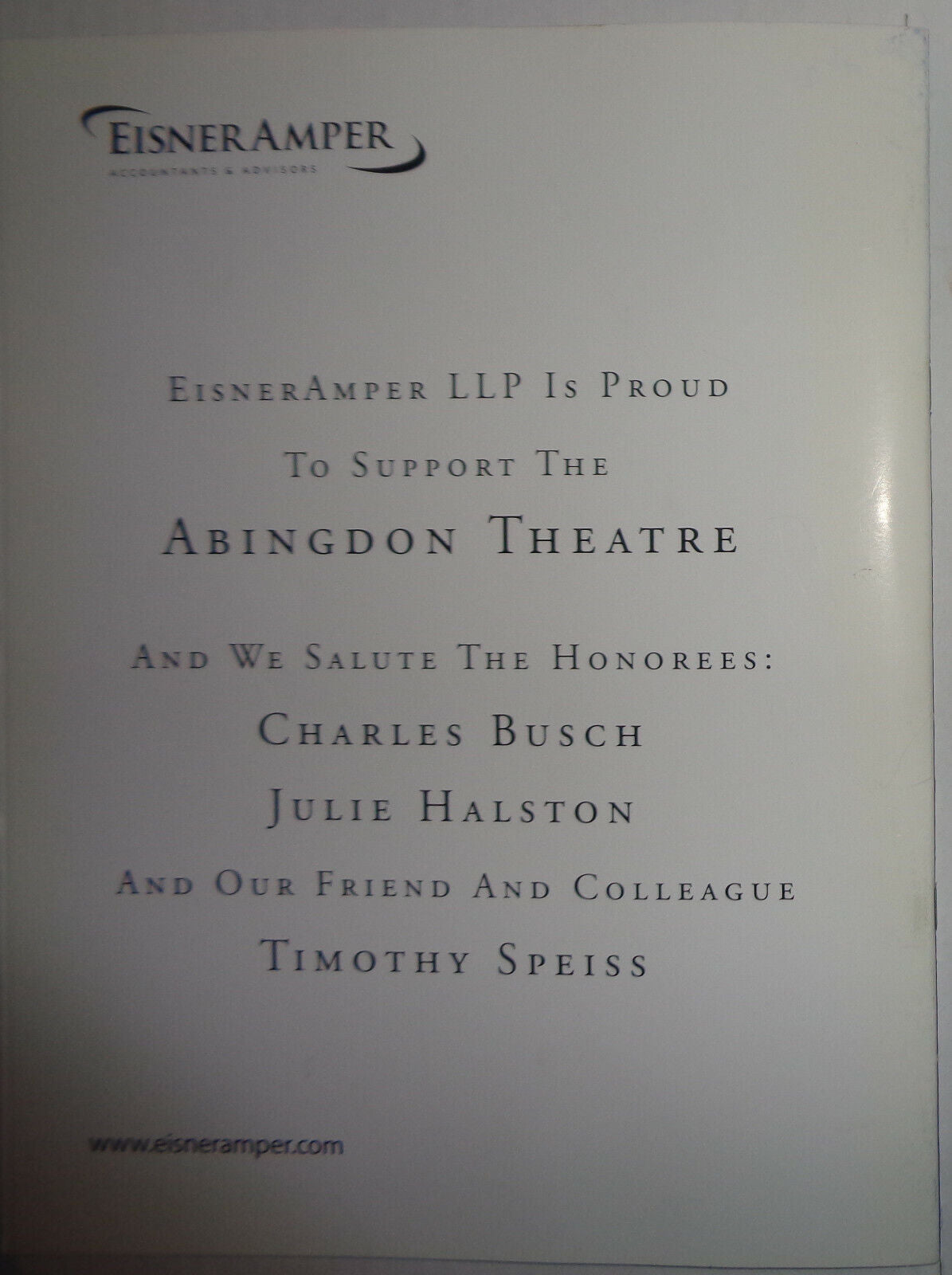 Abingdon Theatre Company - 19th Anniversary Gala Souvenir, with Invite - 2011