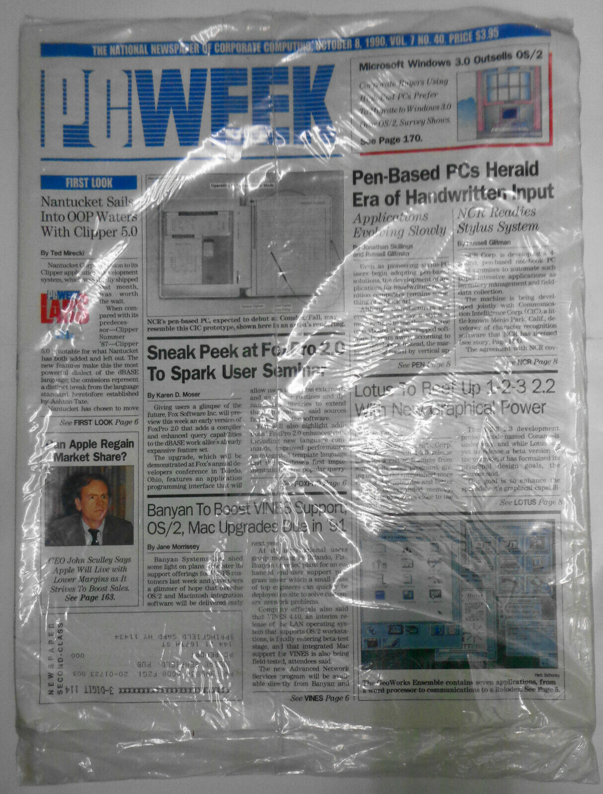 PC Week, October 8, 1990. New, sealed. Pen-based PCs; Foxpro 2.0, etc.