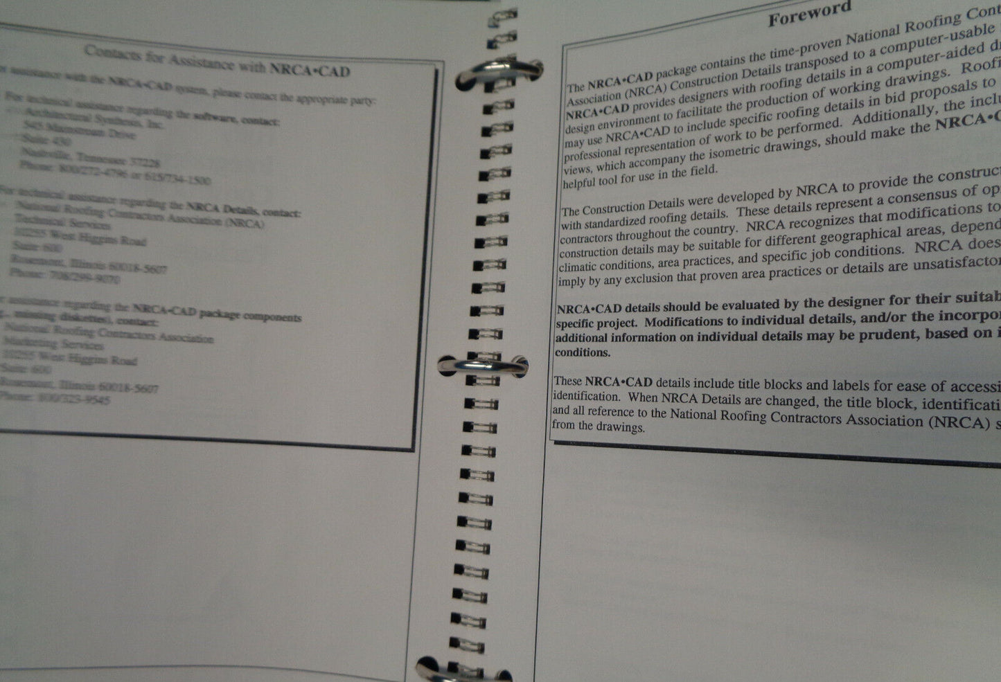 NRCA CAD Fully Integrated Construction Details Package - User Guide, V.1.1, 1992