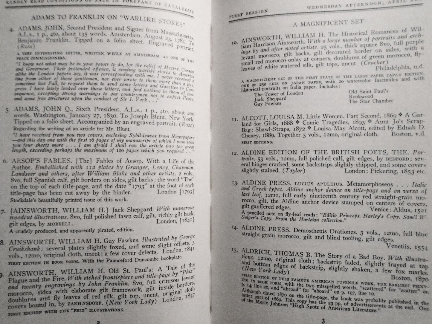 George Washington's Copy Of Chesterfield's Letters. Parke-Bernet 1941