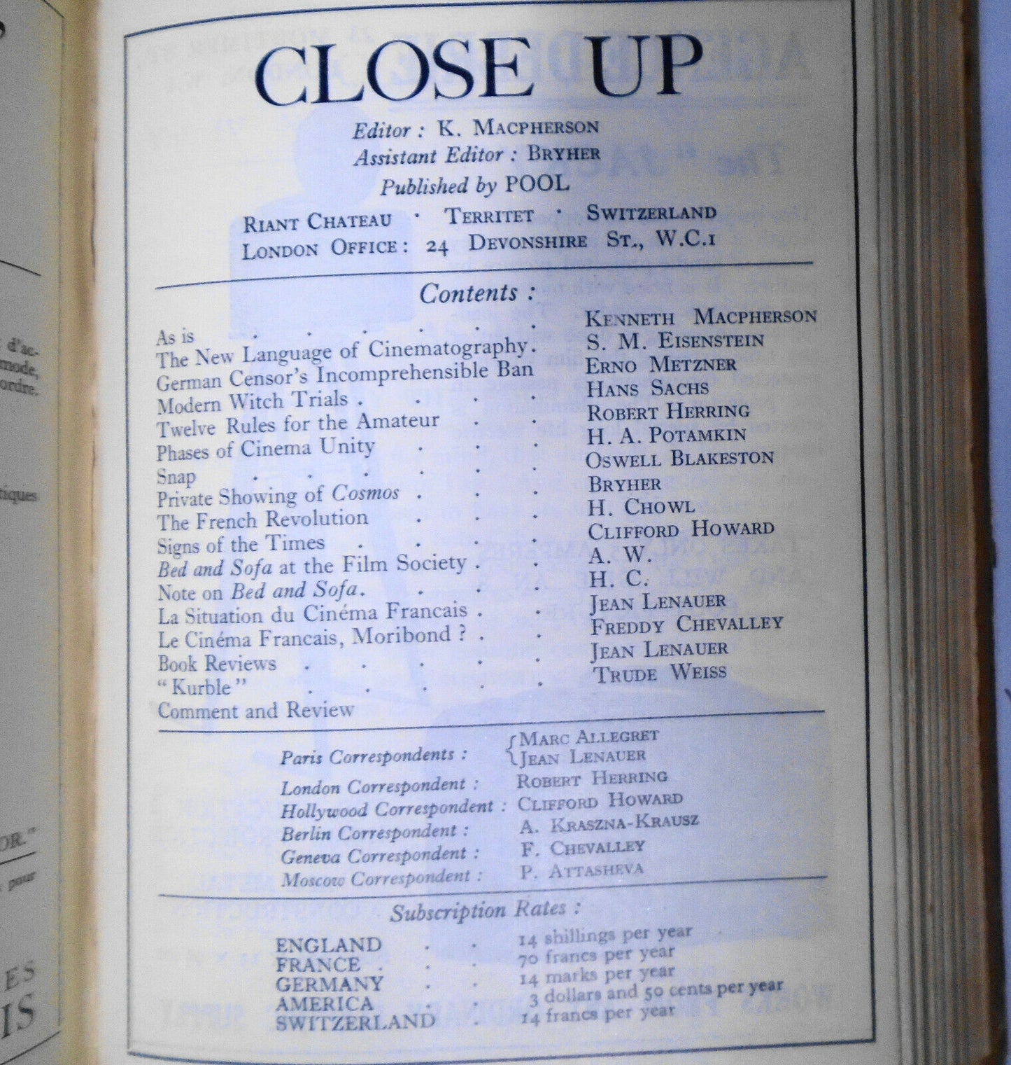 CLOSE UP, Vol. 4 - Jan - June, 1929. Bound volume of 6 issues. Film magazine