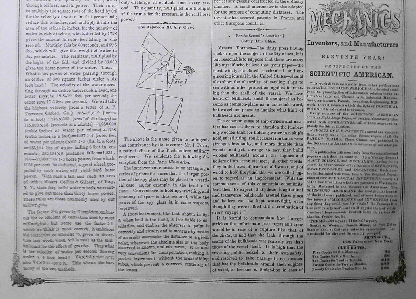 Scientific American, March 22, 1856. Measuring falling water; smoking cigars etc