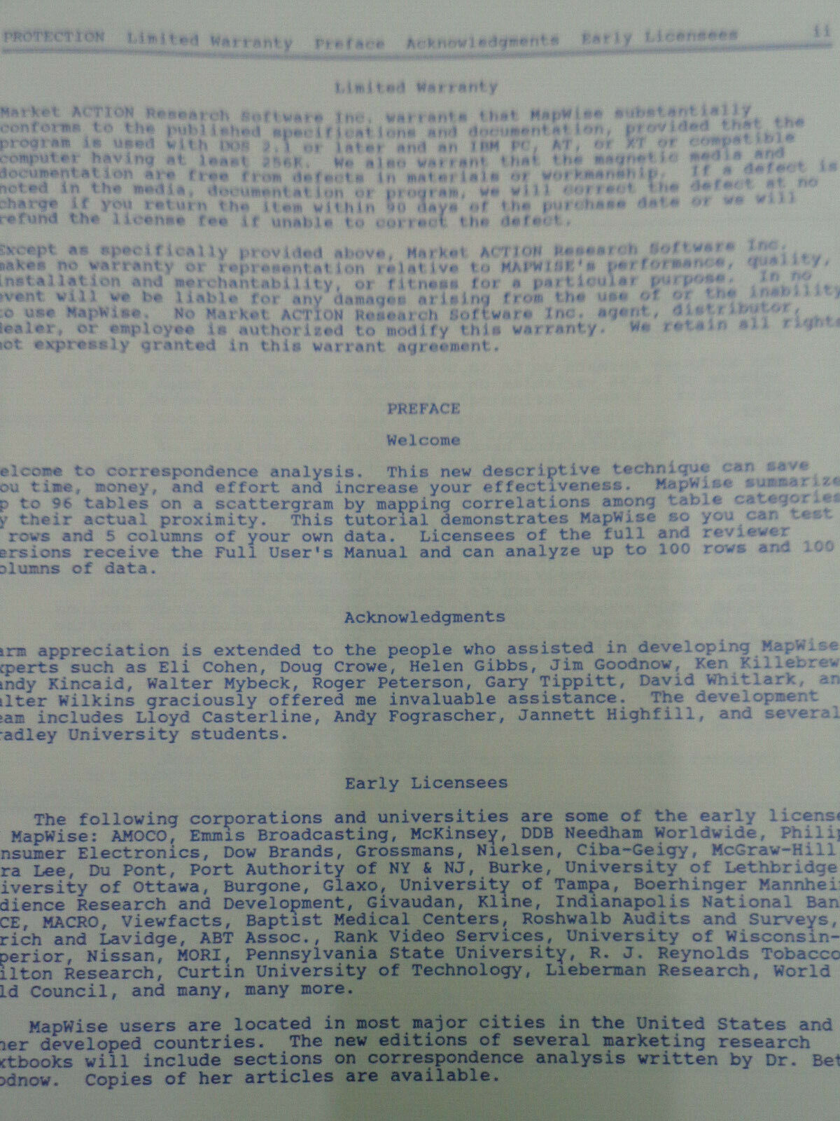 MapWise 2.02, by Market Action Reseach Software 1988. Graphic perceptual mapping
