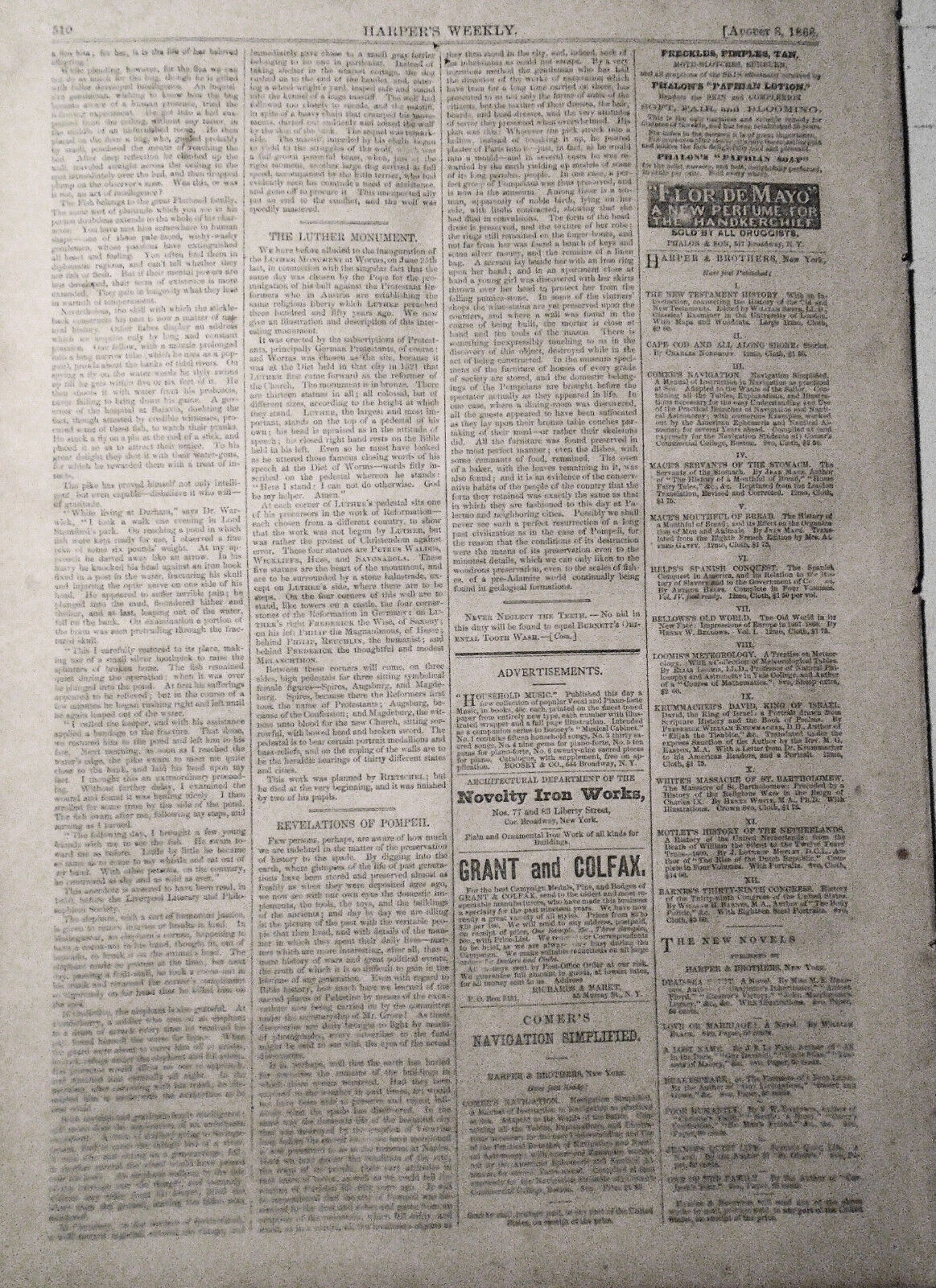 Harper's Weekly August 8, 1868 - Original - Maryland Flood; Polar Bear Hunt, etc