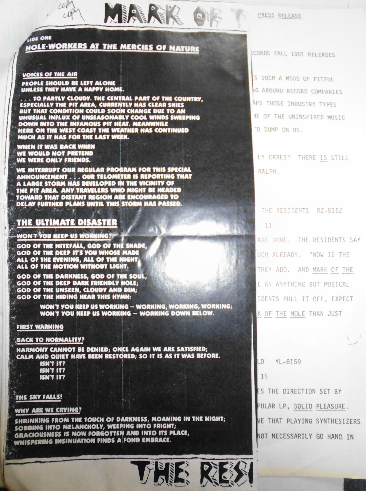 Jay Clem SIGNED letter 1981 & attachments - original member of The Residents.