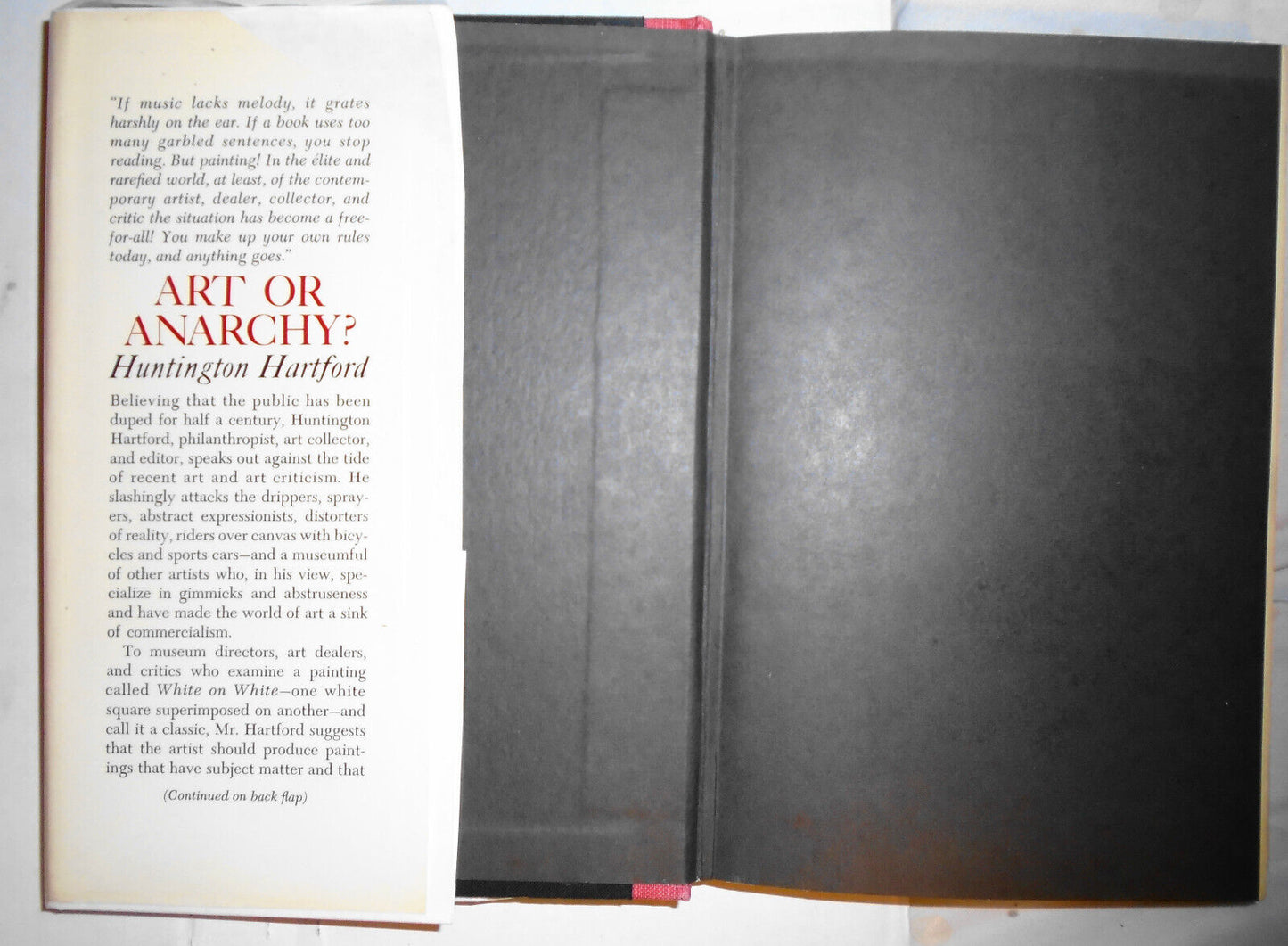 Art Or Anarchy? by Huntington Hartford. 1964 First Edition 1st Printing. HC/DJ