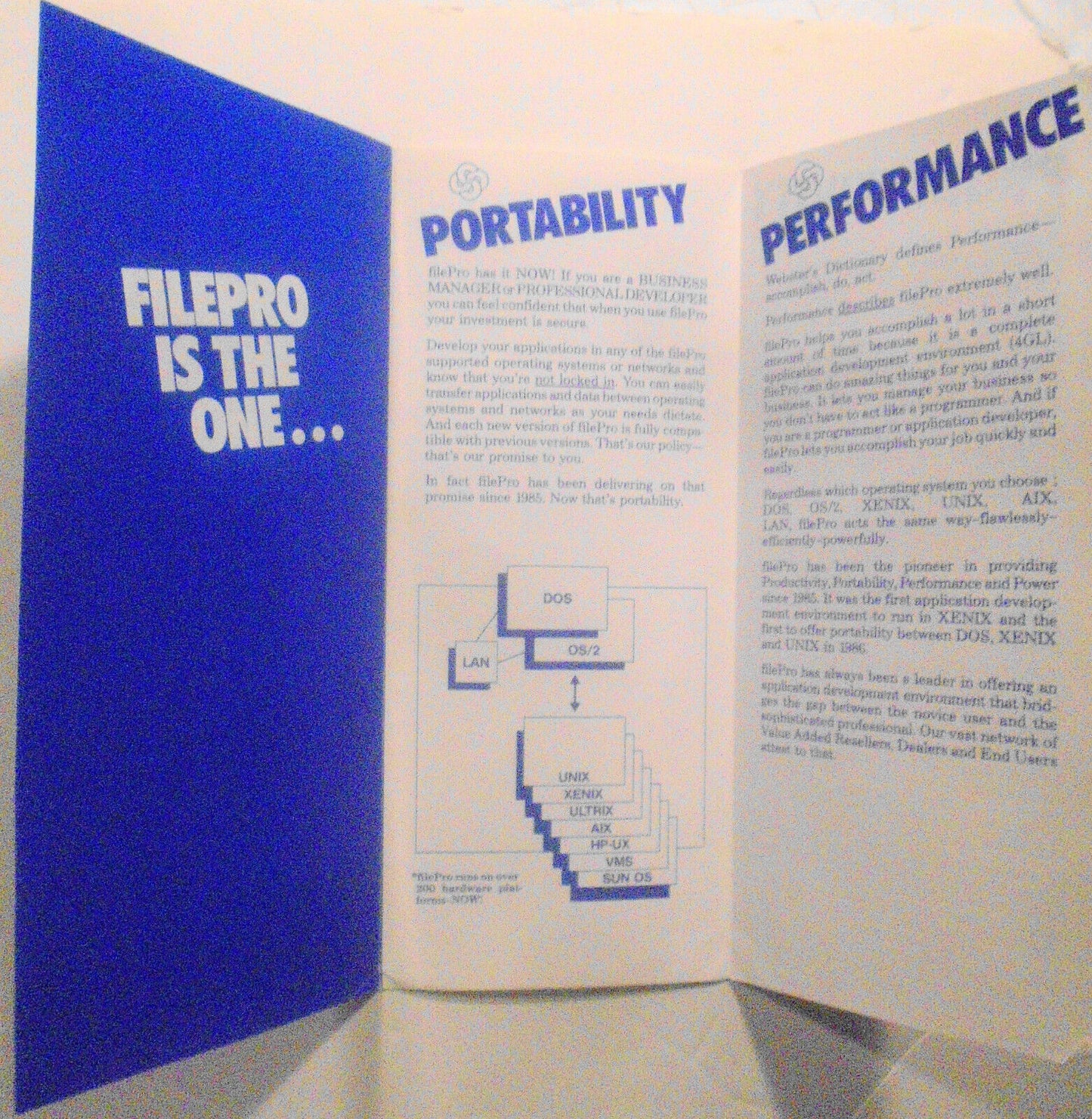 filePro 16 - 2 brochures, 1980s. Small Computer Co. For Xenix, UNIX, DOS, OS/2