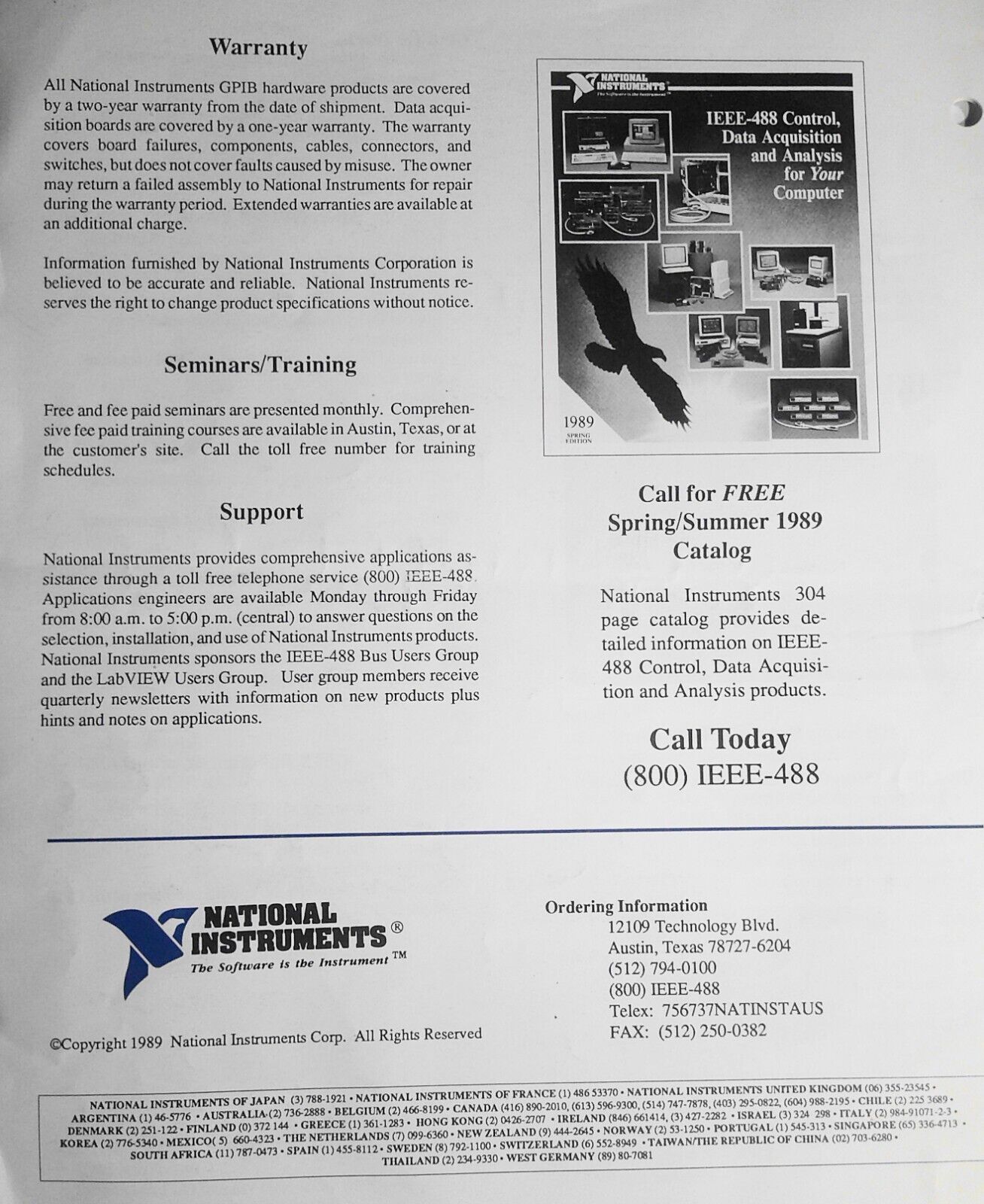 National Instruments Short Form Catalog, Summer 1989, Personal Computer Products