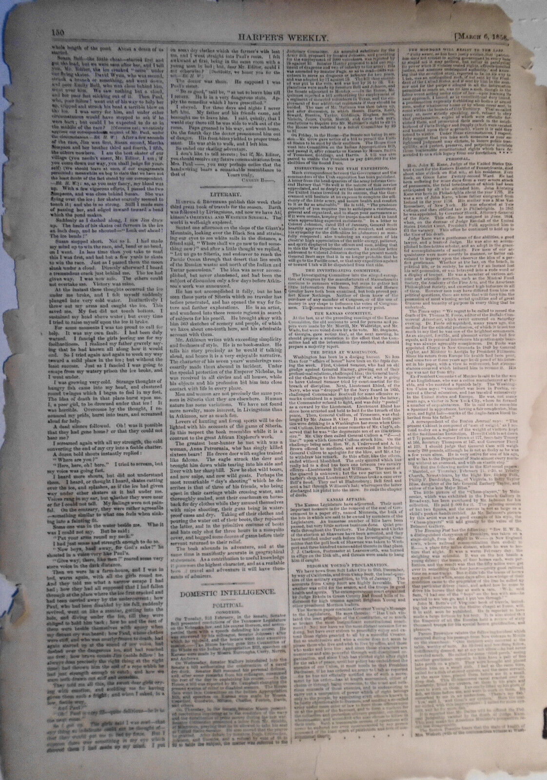 Skating from a Lady's Point of View - - Harper's Weekly, March 6, 1858 original