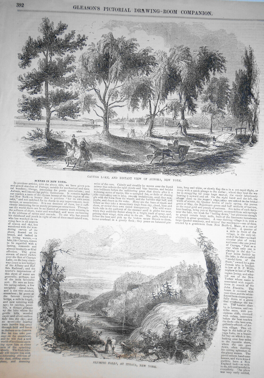 Scenes In New York - 1852 Gleason's Pictorial -- 2 Pages, Story & 4 Prints