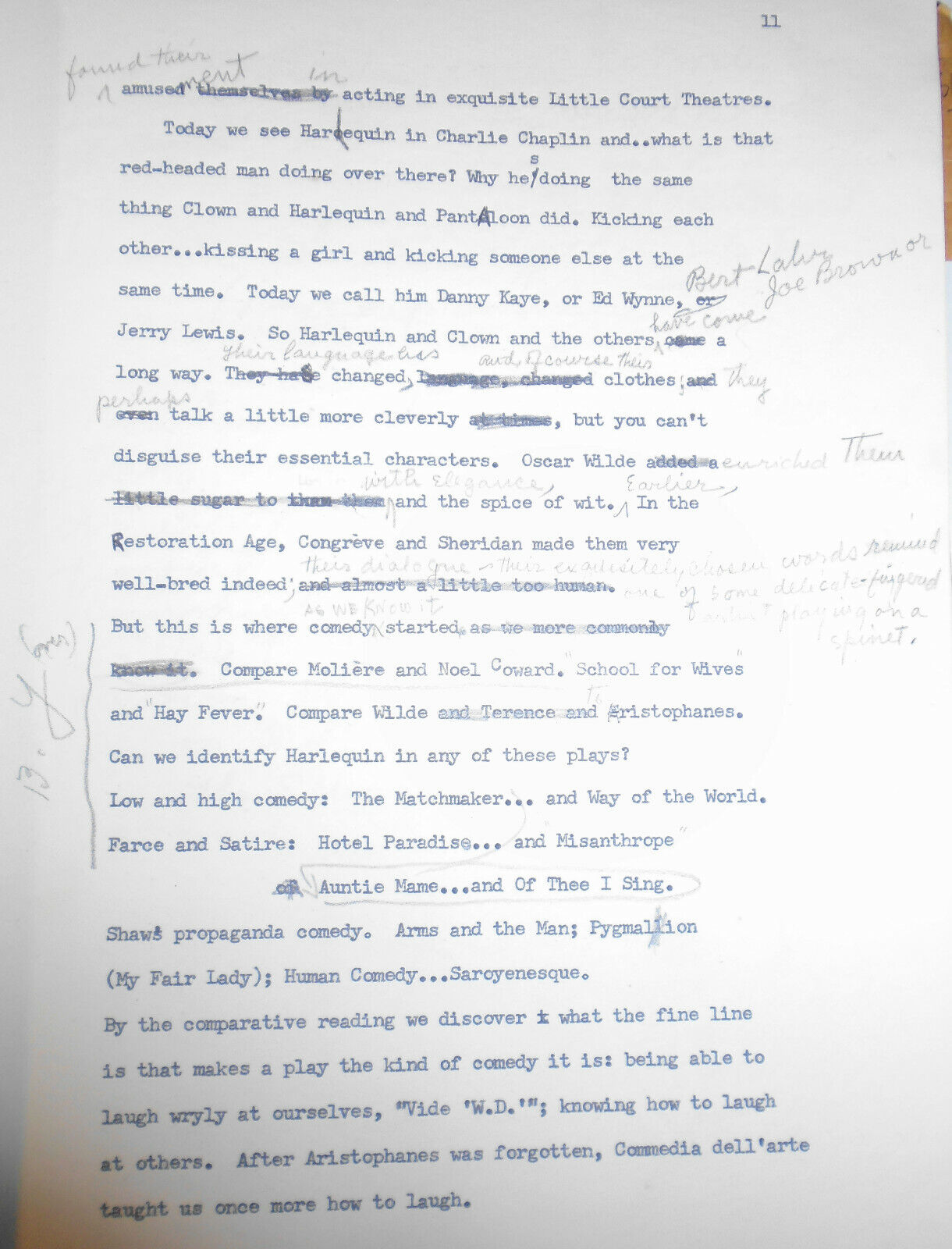 Actress Blanche Yurka - Dear Audience - Typed and handwritten outline Manuscript