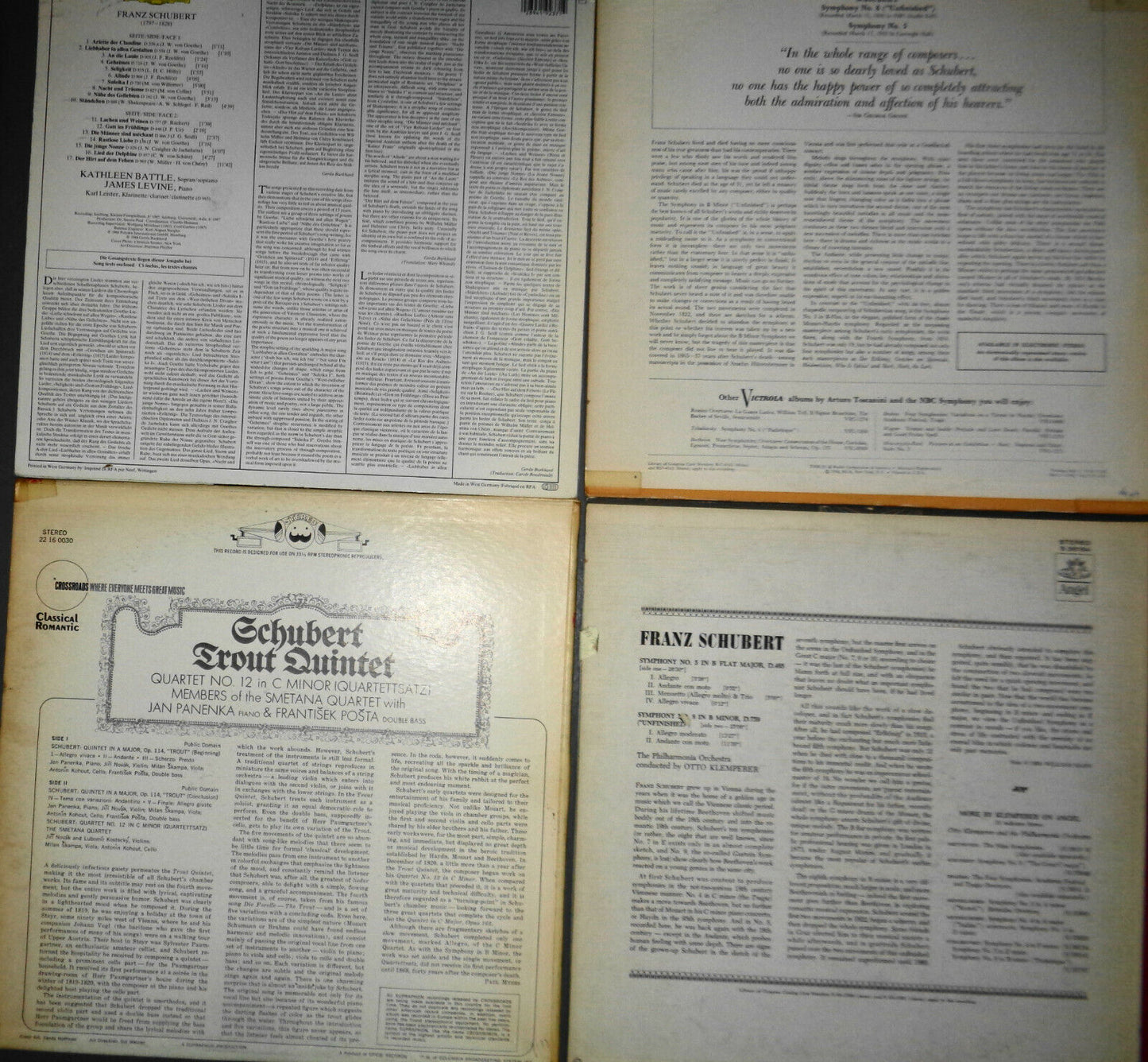 16 Schubert LPs lot - Szell, Battle, Suk Trio, Stern /Rose, Oistrakh, Toscanini