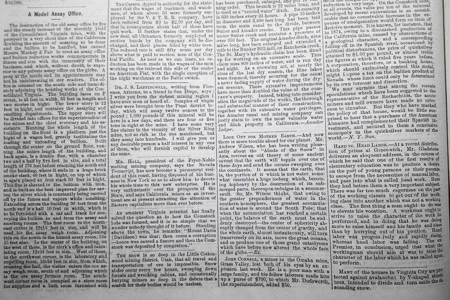 Mining and Scientific Press Feb 12, 1876. Edison's "New Force"; Mining Debris...