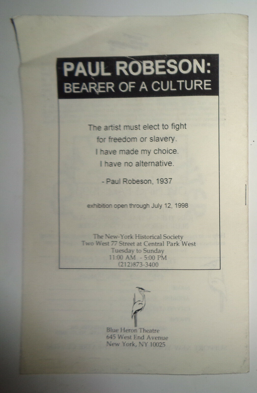 BLACK RUSSIAN - PROGRAM - JUNE 1998 - BLUE HERON THEATRE,