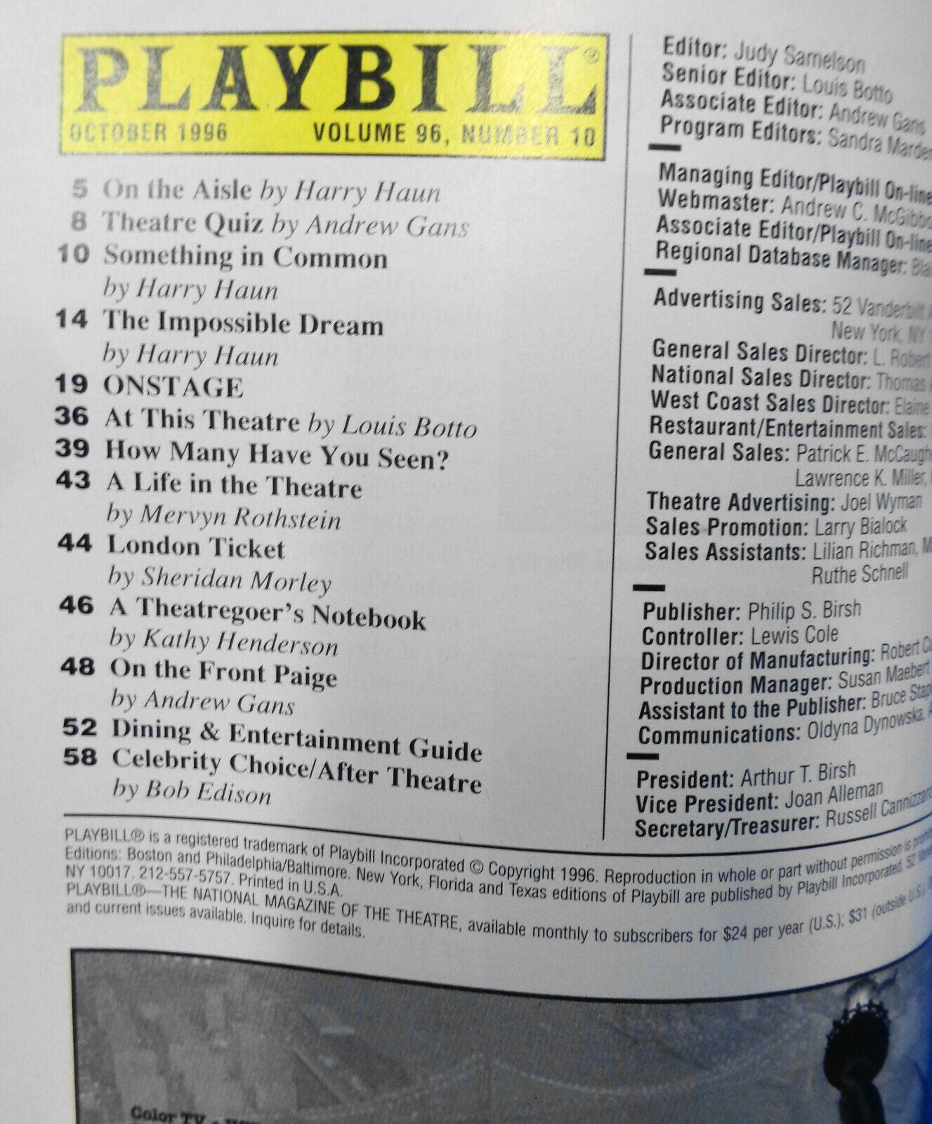 MAKING PORN - PLAYBILL - October 1996
