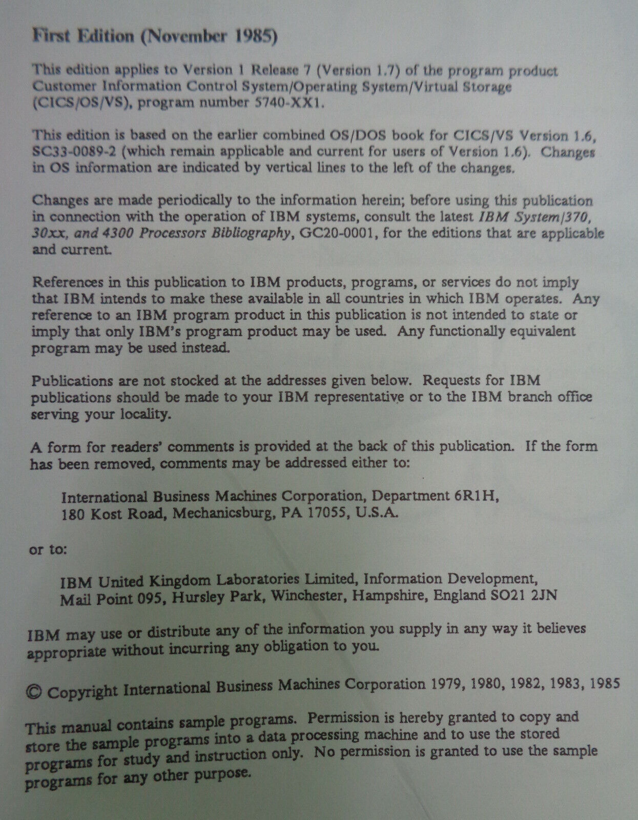 IBM CICS Recovery & Restart + Problem Determination Guides 1985 Version 1.7 NEW