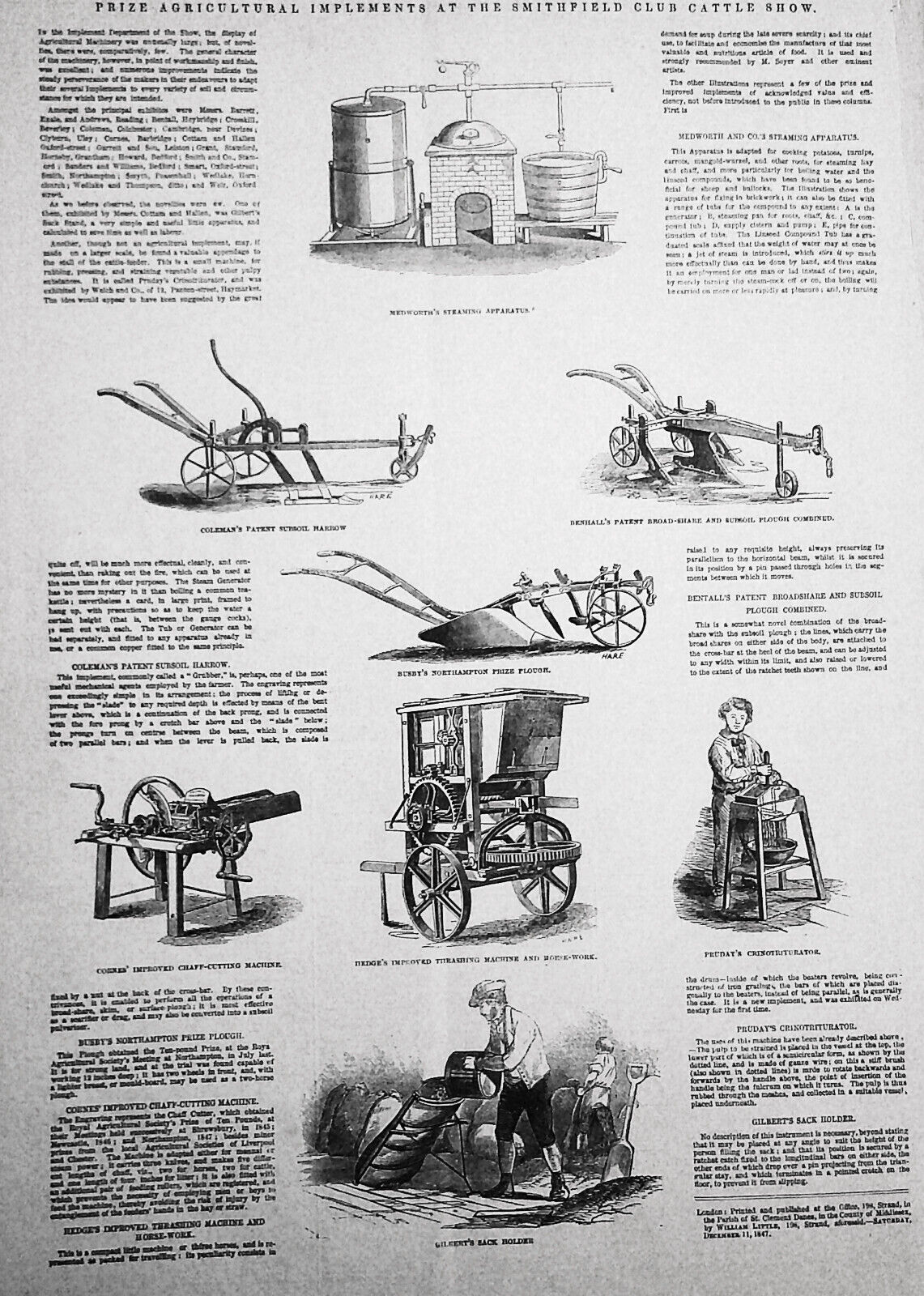 Prize Agricultural Implements at the Smithfield Club Cattle Show 1847. Original