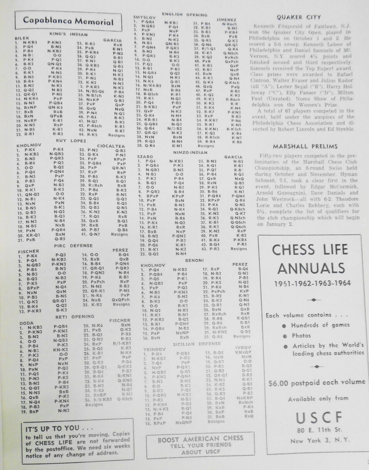Chess Life, November 1965 - Candidates Matches; Capablanca Memorial, etc.