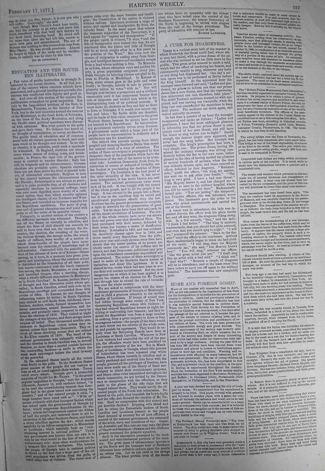 HARPER'S WEEKLY February 17, 1877 - Electoral Commission; Florida vote challenge