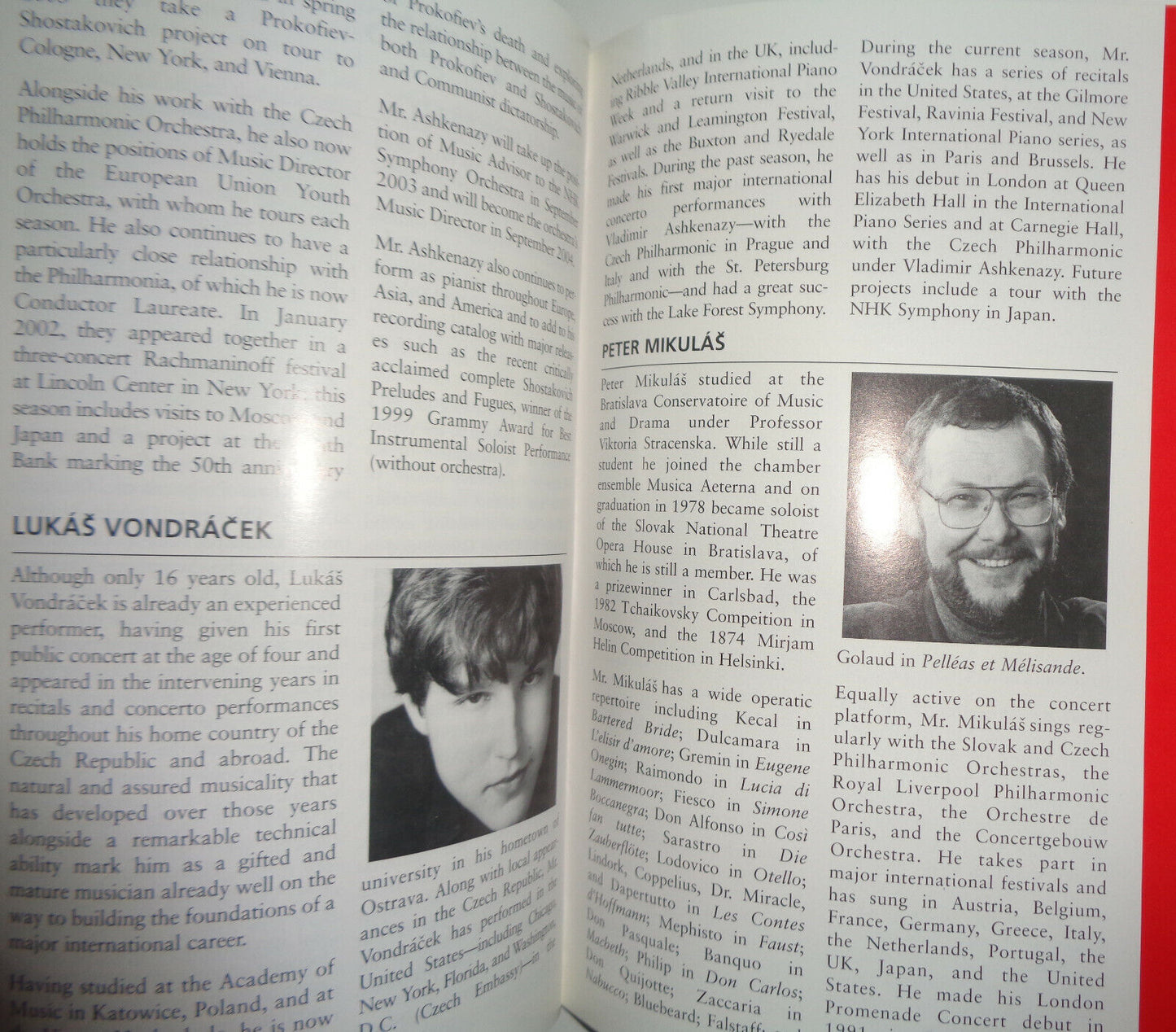 Czech Philharmonic Orchestra Playbill Carnegie Hall 2003 Ashkenazy, Yevtushenko