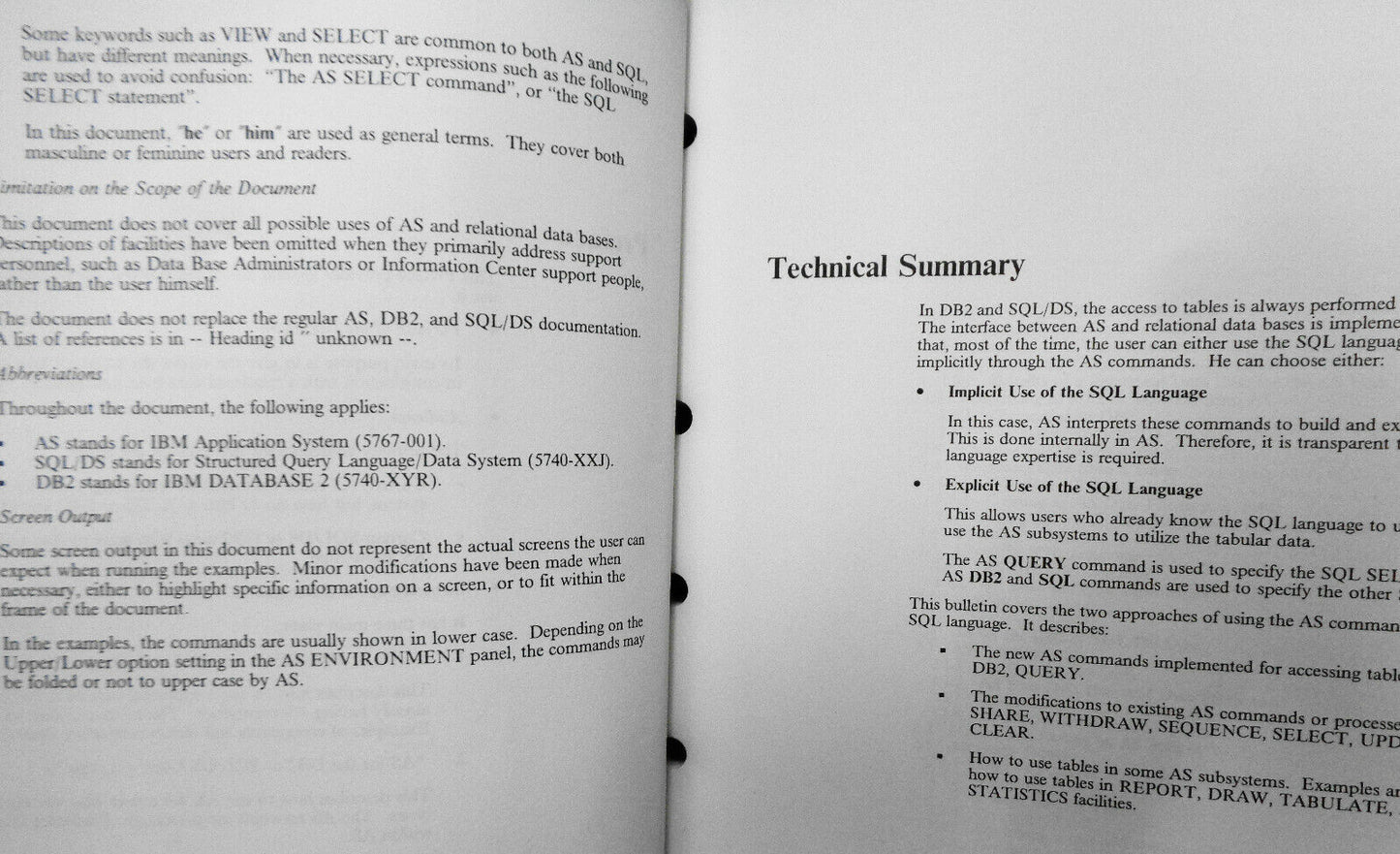 AS (Application System) and Relational Data Bases - IBM Technical Support Center