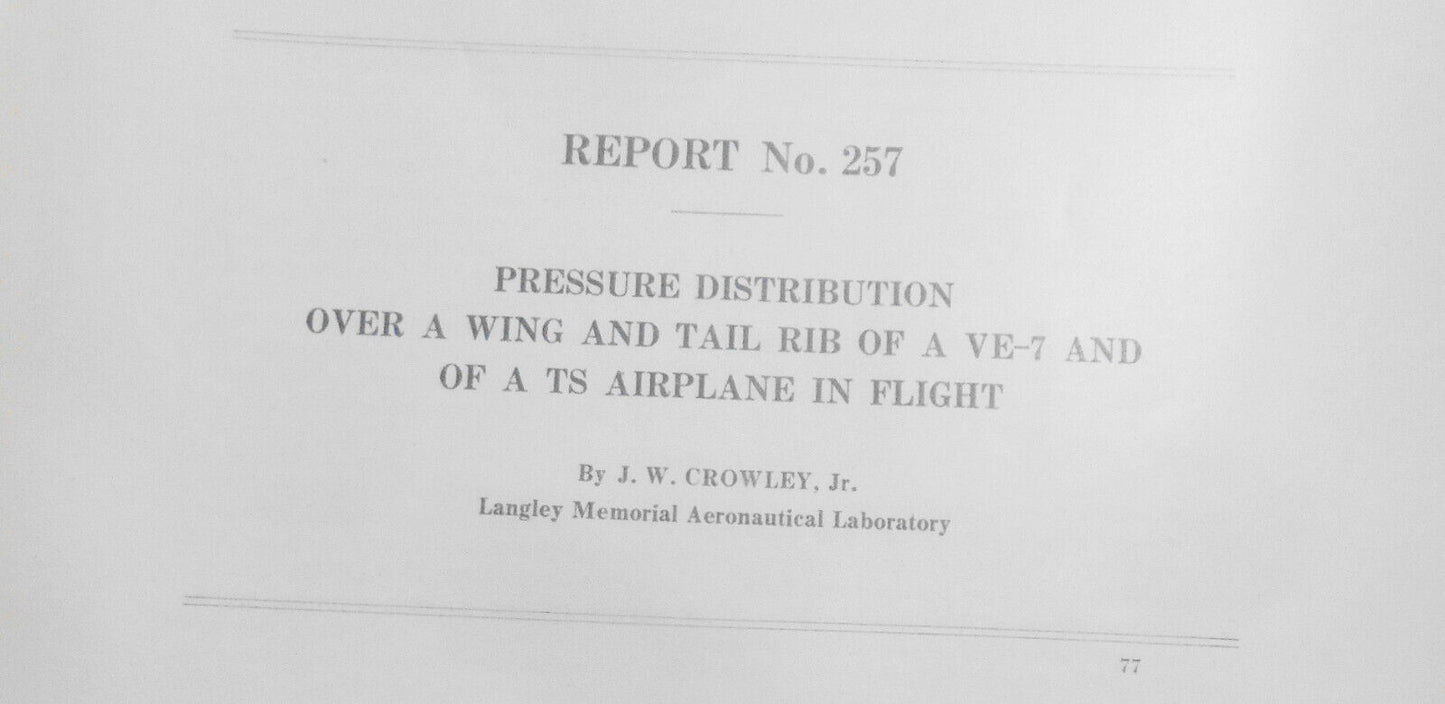 1927 Pressure distribution over a wing and tail rib of a VE-7 and TS airplane