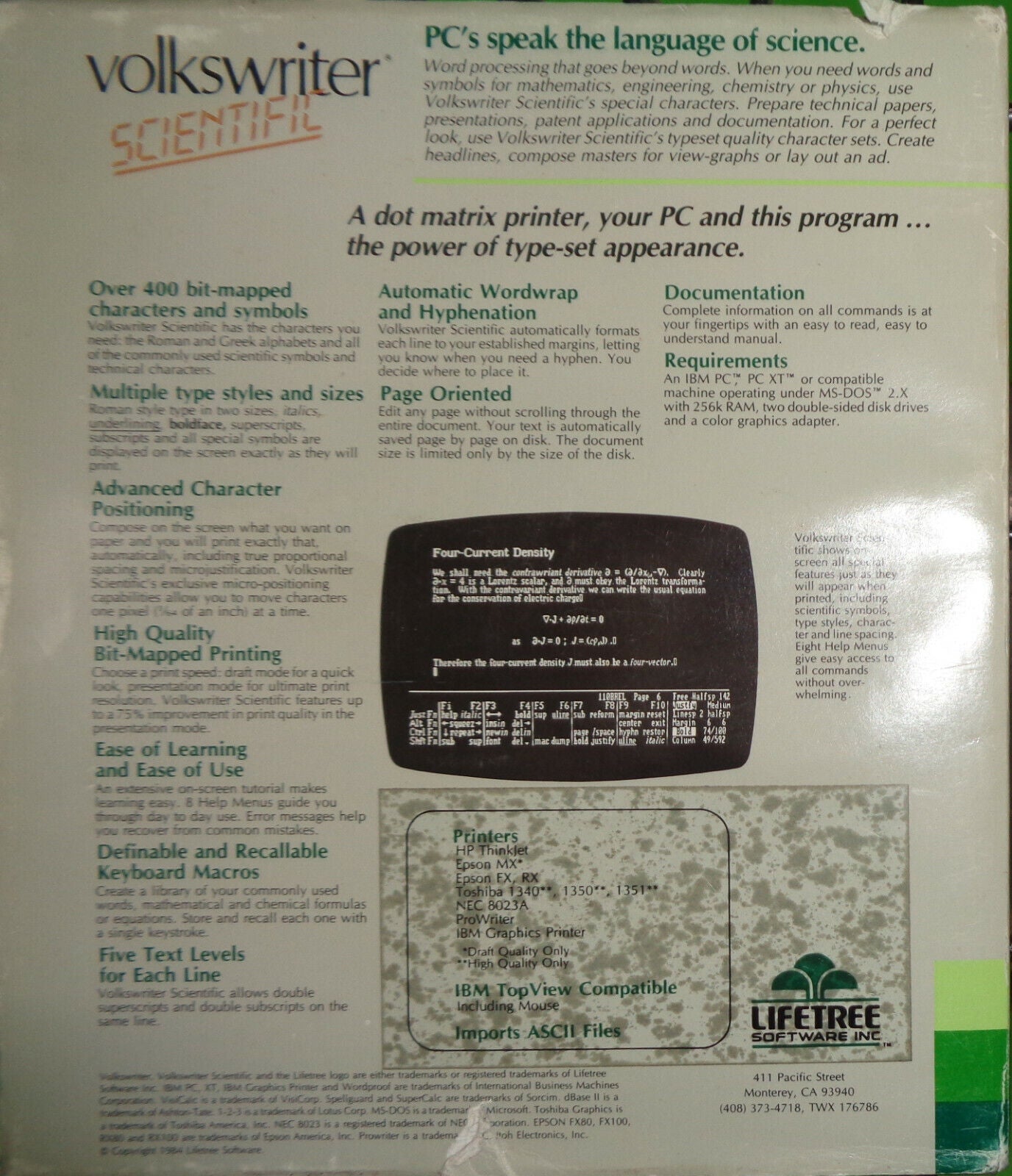 Volkswriter Scientific by Lifetree Software 1984. Science word processor. IBM