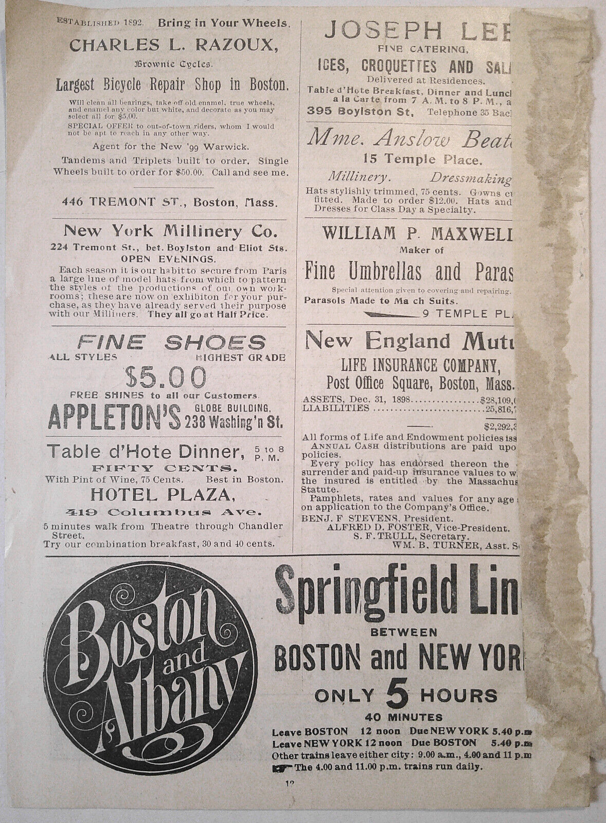 A Temperance Town : 6 Boston Theater program sections, 1892 - 1922