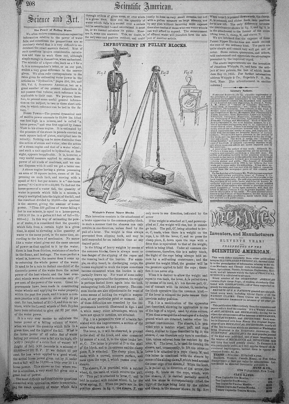 Scientific American, March 8, 1856. Willis' Perpetual Motion Machine; Gold, etc
