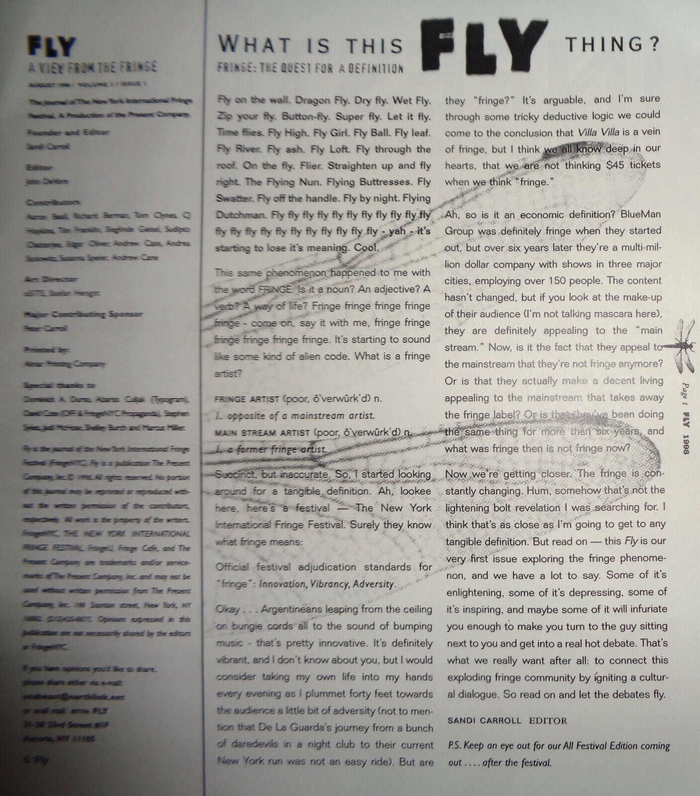 FLY: Journal of New York International Fringe Festival Aug 1998 Vol 1, Issue 1