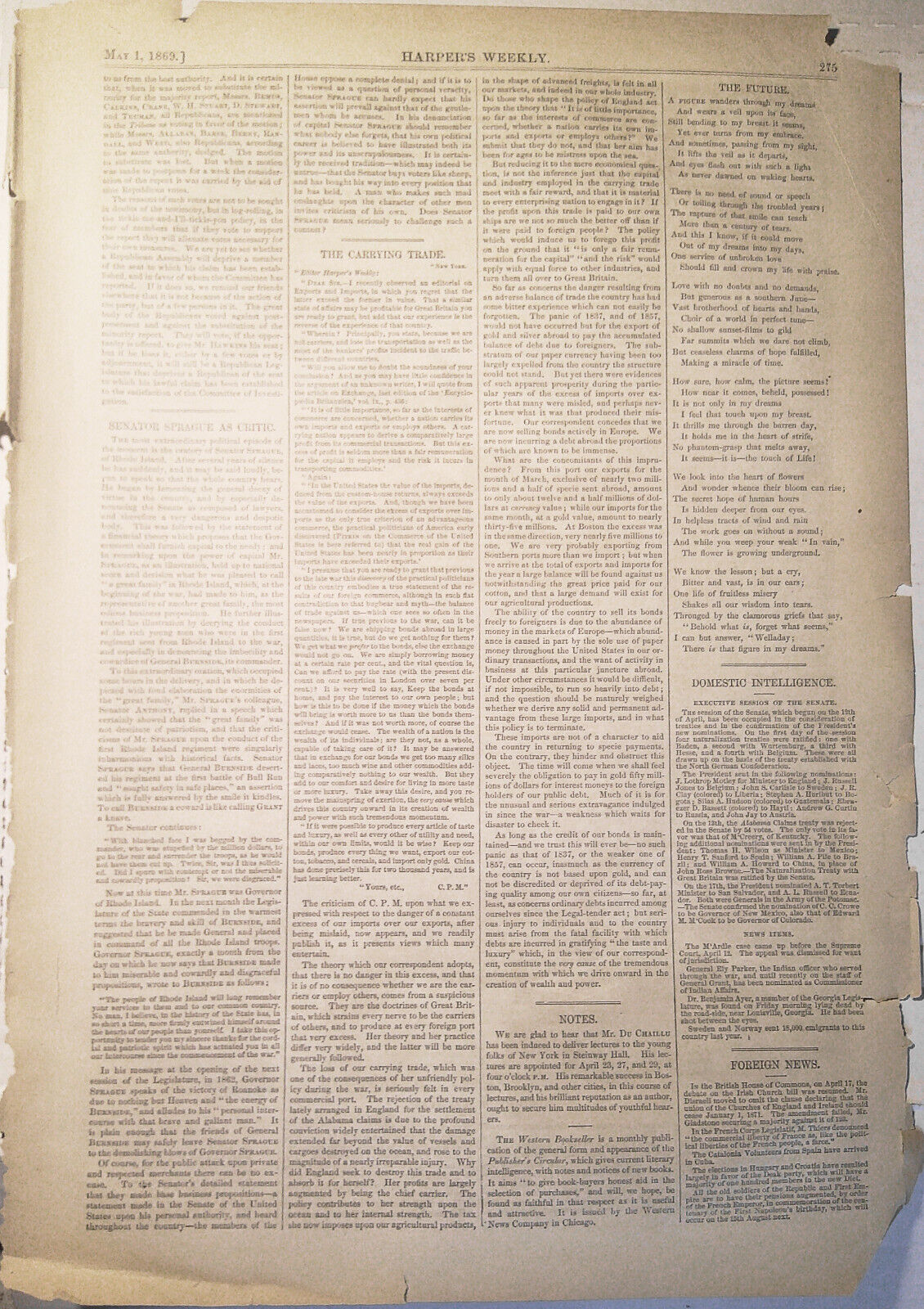 "Portrait Of Shakspeare" - original print from Harper's Weekly, May 1, 1869