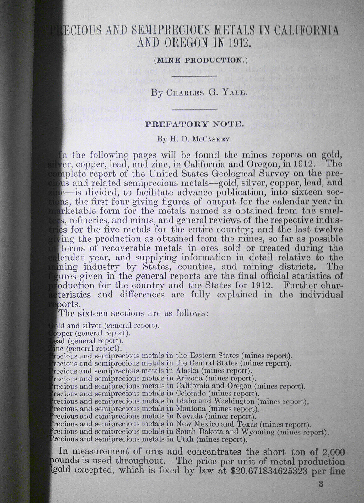 Precious and semiprecious metals in California and Oregon in 1912 : mine product