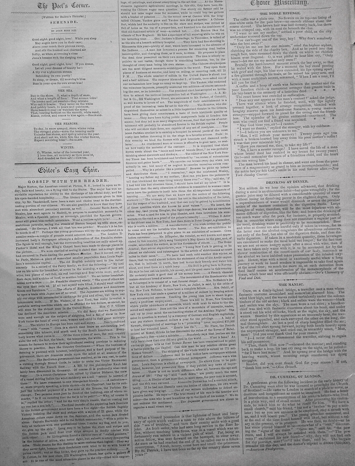 Ballou's Pictorial February 28, 1857 Eastern Domestic Architecture; Columbus etc