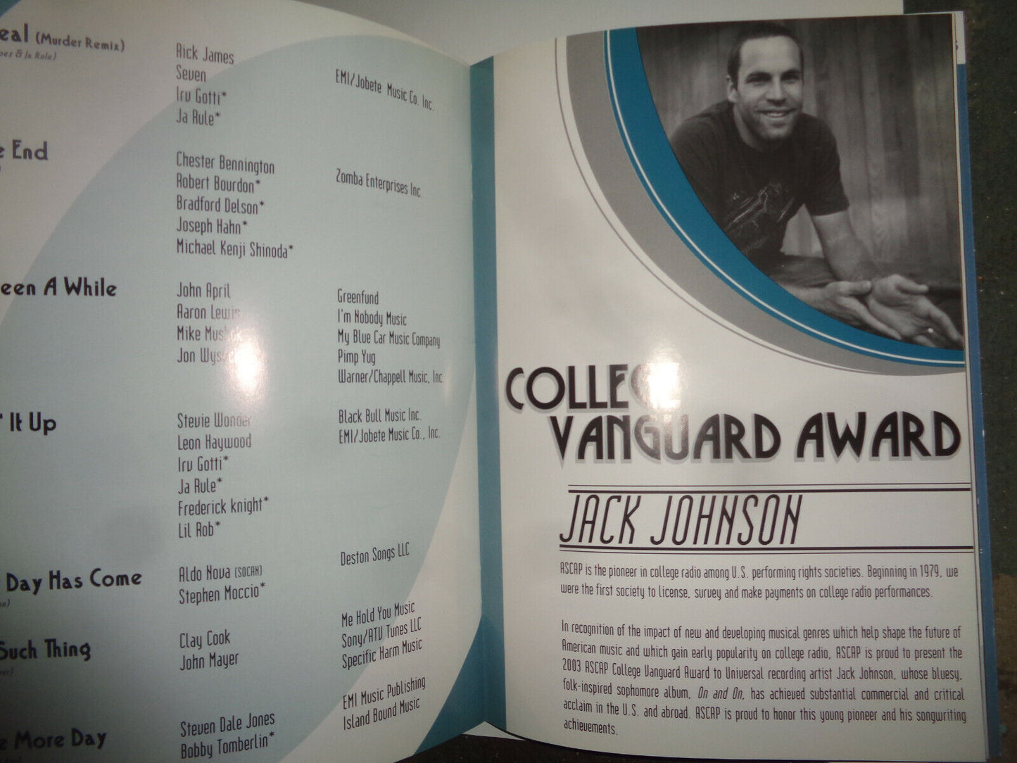 ASCAP Pop Music Awards 2003 Souvenir Program - Nelly, Seven, Elvis Costello .