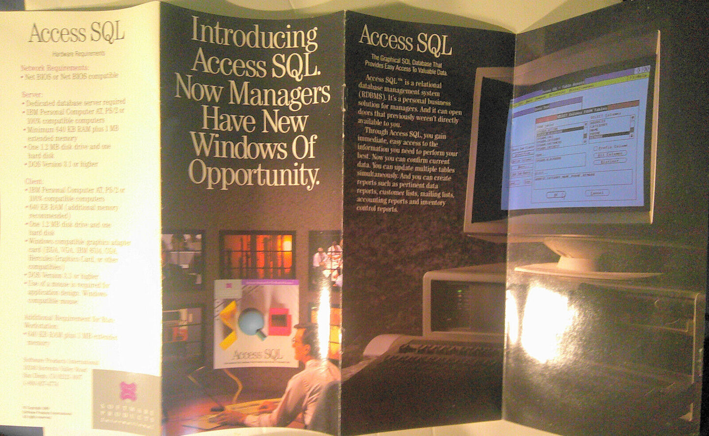 Introducing Access SQL, graphical database. Promotional brochure, 1989