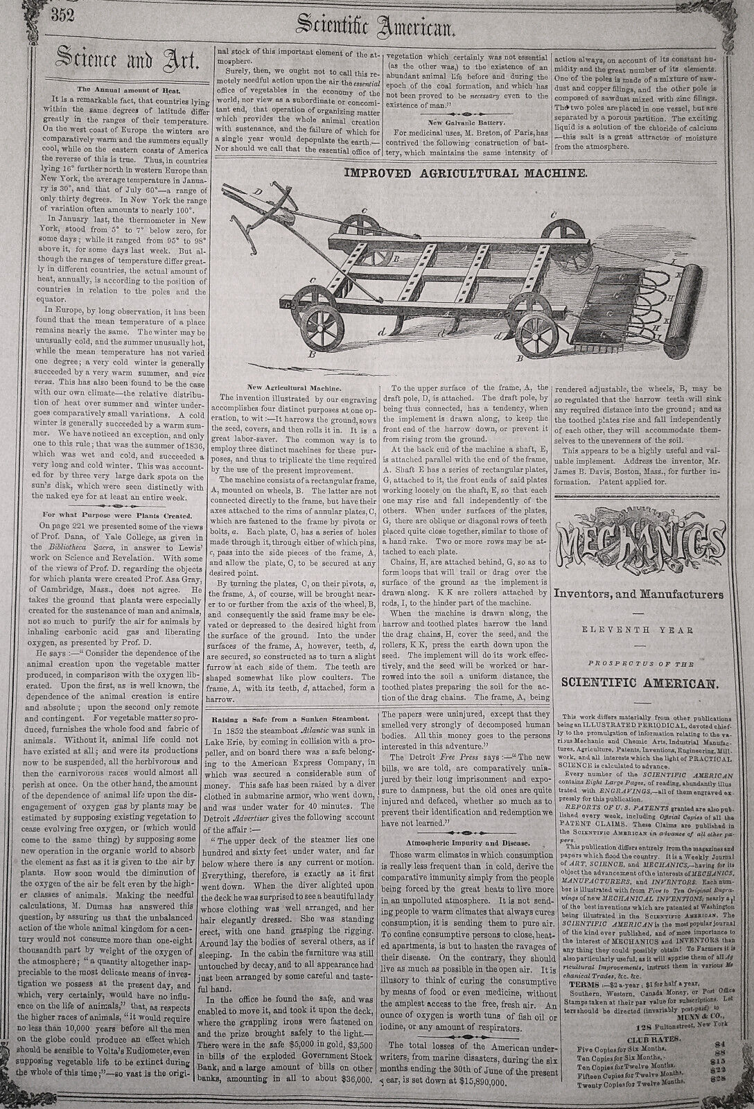Scientific American, July 12, 1856. Corn planter; oscillating engines; gold etc