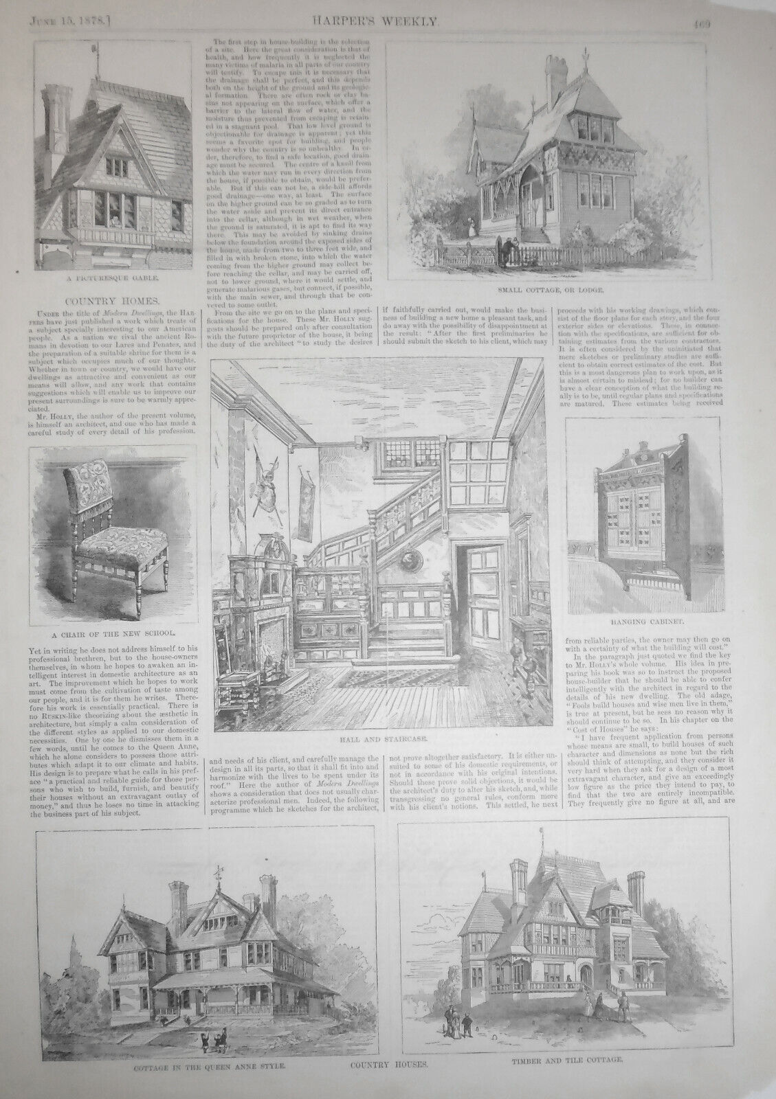 Country Homes - Harper's Weekly June 15, 1878 - Original Print