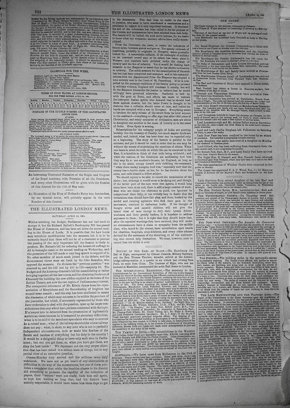 A Group of Chinese. Illustrated London News, April 13, 1861. Original print