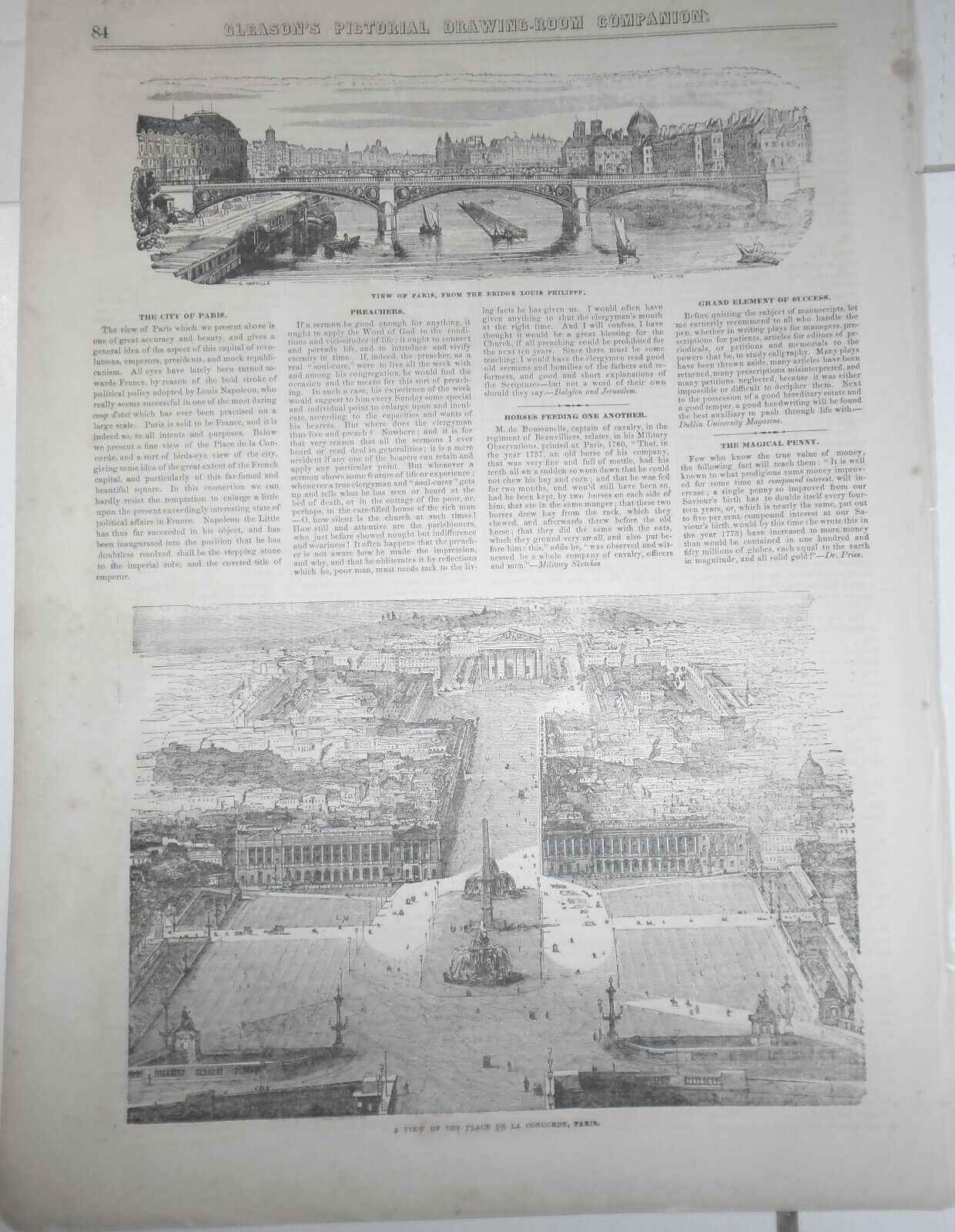 City Of Paris - Bridge Louis Philippe & Place De La Concorde - Gleason's 1852